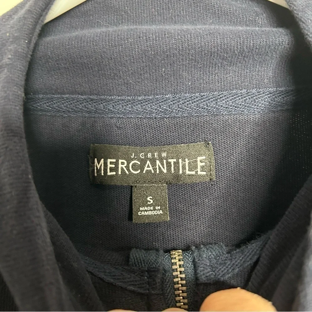 J Crew Mercantile Mens Cotton LS 1/4 Zip Solid Navy Blue Pullover Sweater Small